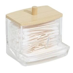 Acrylic Q-tip Holder with Bamboo Lid